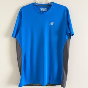 New Balance NB  Large Dry Mens Blue Gray Colorblock Athletic Shirt MFT4360X